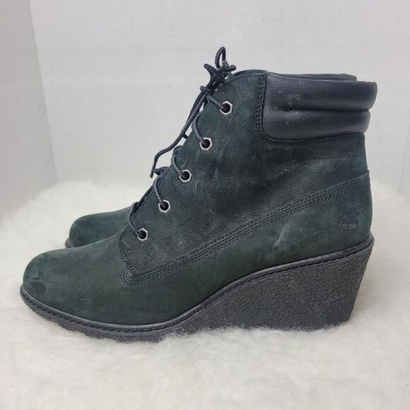 Timberland Amston Nubuck Leather Lace Up Wedge Heel Ankle Boots Shoes Size 9.5 - Picture 3 of 8
